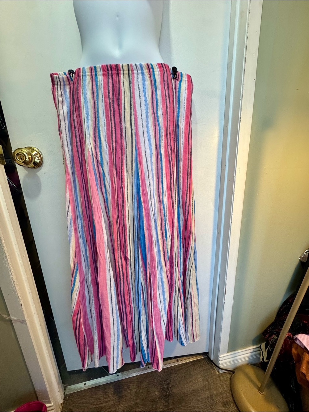 Striped Pink Multicolor Maxi Skirt - Women’s Flowing A-Line Skirt